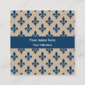 Lilie Pattern, Französisch, Royal, Navy Blue Quadratische Visitenkarte (Rückseite)