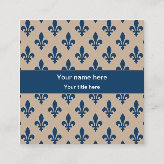 Lilie Pattern, Französisch, Royal, Navy Blue Quadratische Visitenkarte (Rückseite)