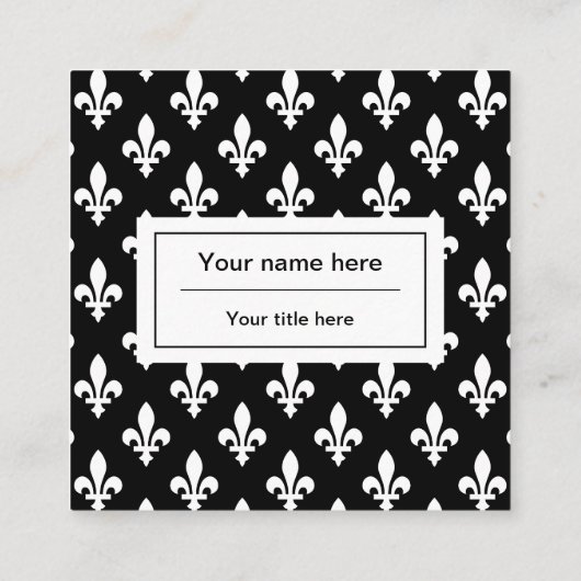 Lilie Pattern, Französisch, Royal, Weiß Quadratische Visitenkarte (Rückseite)