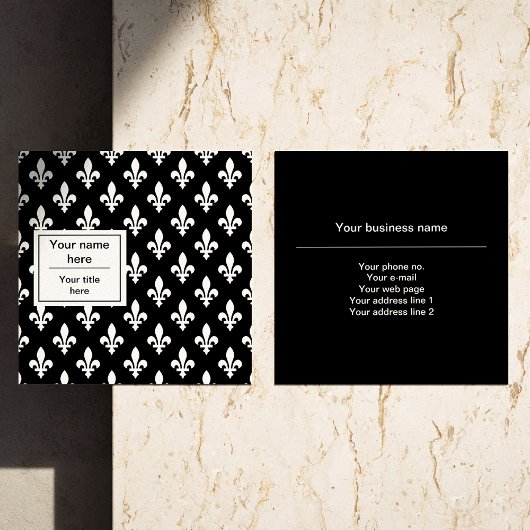 Lilie Pattern, Französisch, Royal, Weiß Quadratische Visitenkarte