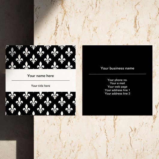 Lilie Pattern, Französisch, Royal, Weiß Quadratische Visitenkarte