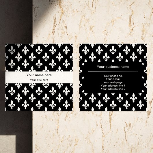 Lilie Pattern, Französisch, Royal, Weiß Quadratische Visitenkarte