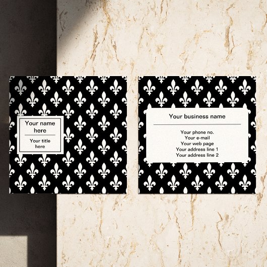 Lilie Pattern, Französisch, Royal, Weiß Quadratische Visitenkarte