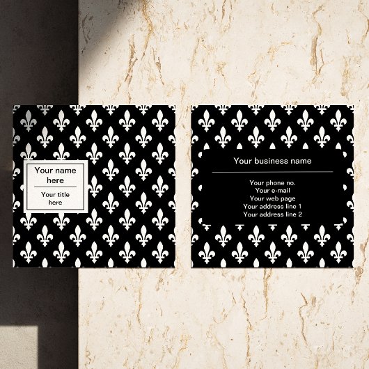 Lilie Pattern, Französisch, Royal, Weiß Quadratische Visitenkarte