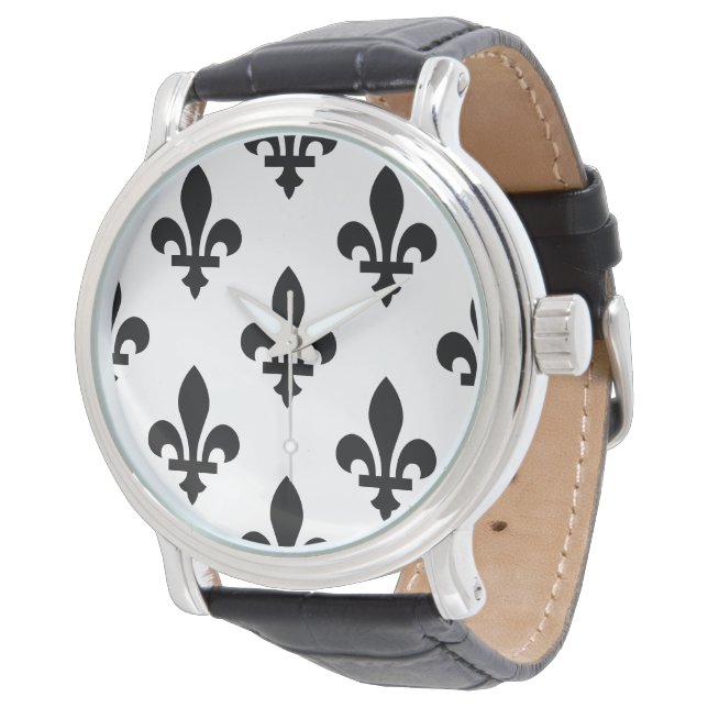 Lilie Pattern, Royal French, Black on White Armbanduhr (Schrägansicht)