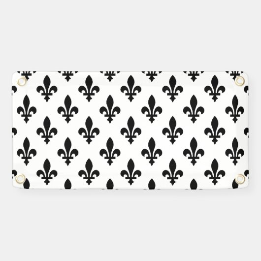 Lilie Pattern, Royal French, Black on White Banner (Horizontal)