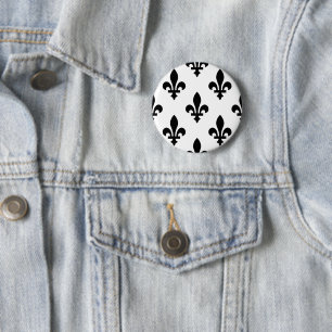 Lilie Pattern, Royal French, Black on White Button