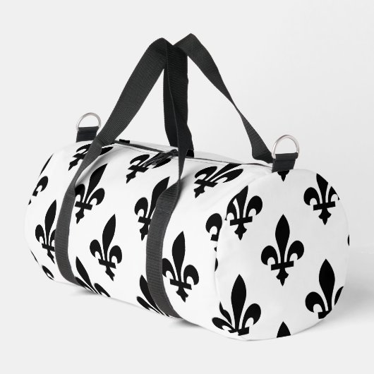 Lilie Pattern, Royal French, Black on White Duffle Bag (Linke Seite)