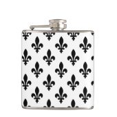 Lilie Pattern, Royal French, Black on White Flachmann (Vorderseite)