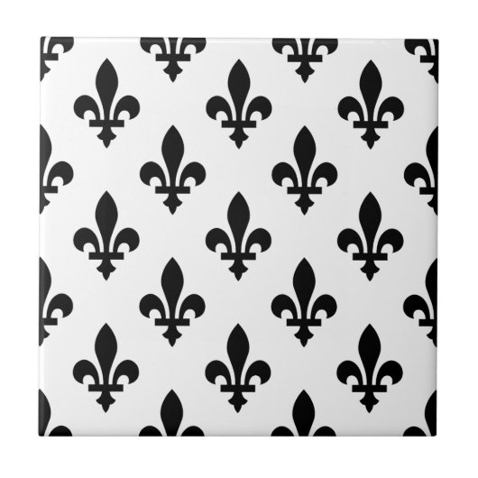 Lilie Pattern, Royal French, Black on White Fliese (Vorderseite)