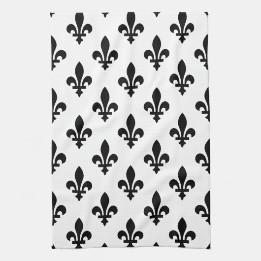 Lilie Pattern, Royal French, Black on White Geschirrtuch (Vertikal)