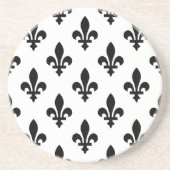 Lilie Pattern, Royal French, Black on White Getränkeuntersetzer (Vorne)