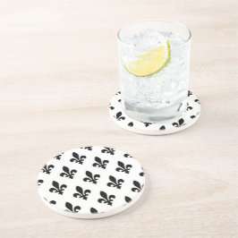 Lilie Pattern, Royal French, Black on White Getränkeuntersetzer