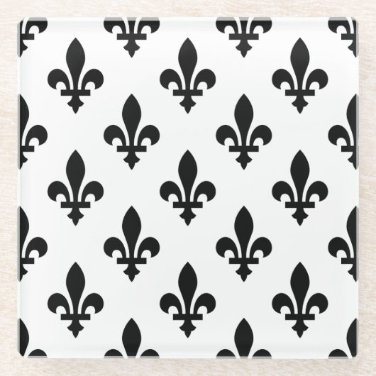 Lilie Pattern, Royal French, Black on White Glasuntersetzer (Vorderseite)