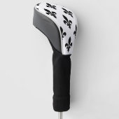 Lilie Pattern, Royal French, Black on White Golf Headcover (angewinkelt)