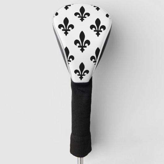 Lilie Pattern, Royal French, Black on White Golf Headcover (Vorderseite)