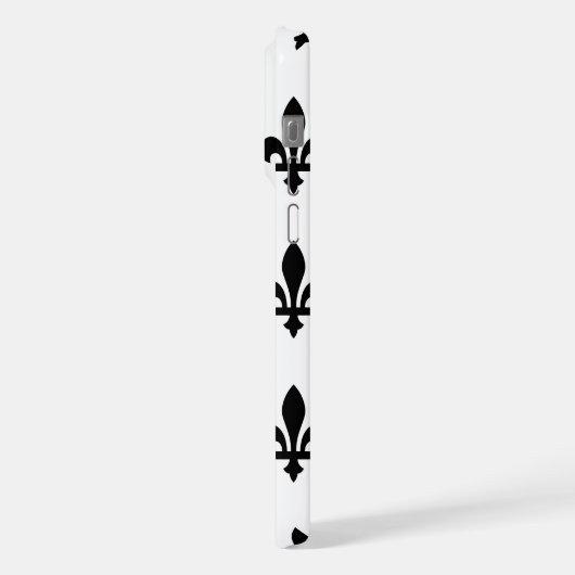 Lilie Pattern, Royal French, Black on White iPhone Hülle (Linke Seite)