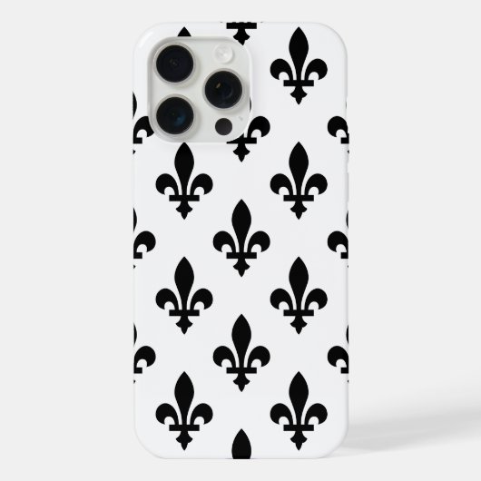 Lilie Pattern, Royal French, Black on White iPhone Hülle (Rückseite)