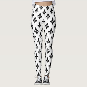 Lilie Pattern, Royal French, Black on White Leggings
