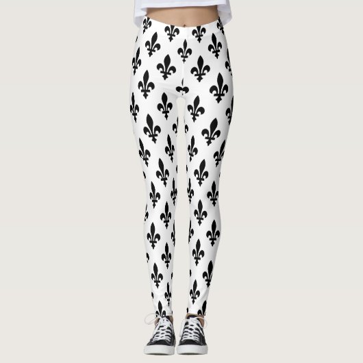 Lilie Pattern, Royal French, Black on White Leggings (Vorderseite)