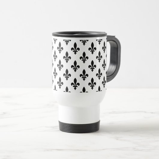 Lilie Pattern, Royal French, Black on White Reisebecher (VorderseiteRechts)