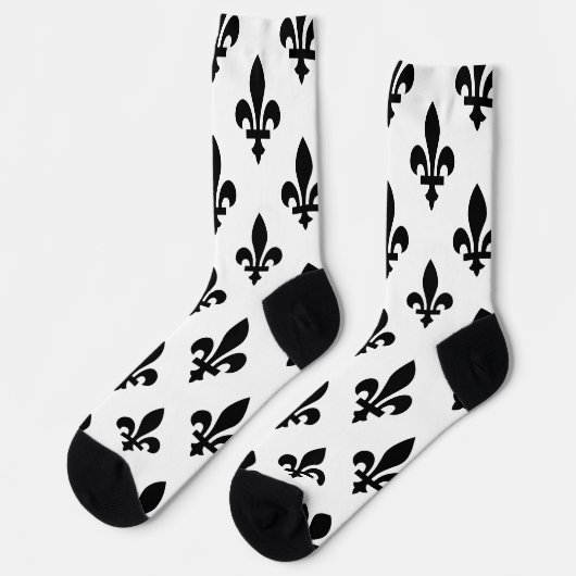 Lilie Pattern, Royal French, Black on White Socken (Linkes Detail)