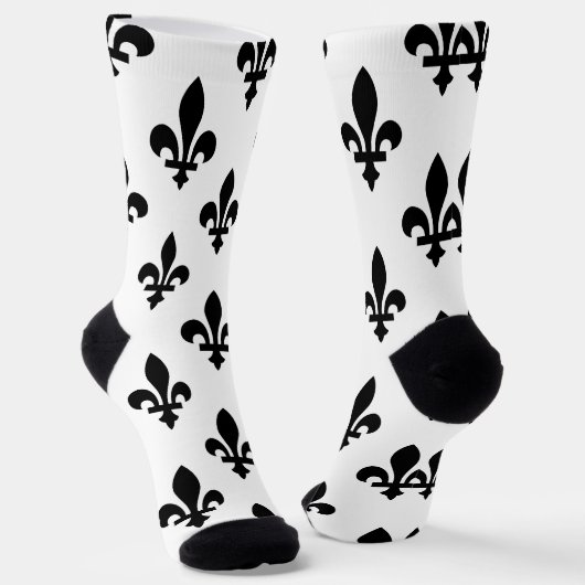 Lilie Pattern, Royal French, Black on White Socken (Gewinkelt)