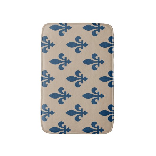 Lilie Pattern, Royal French Blue on Cream Badematte (Vorderseite Vertikal)