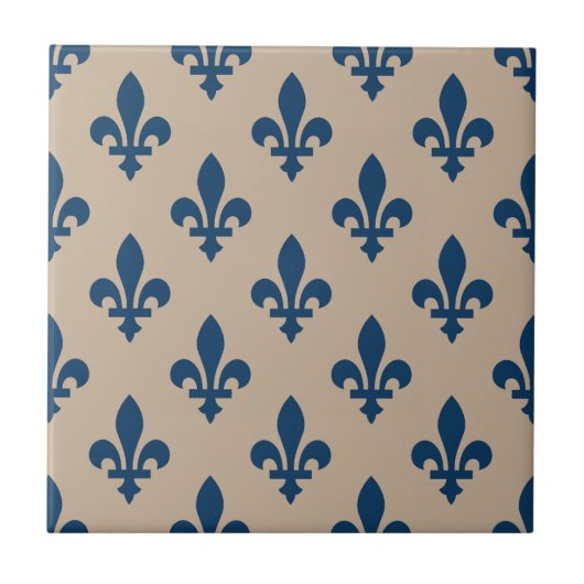 Lilie Pattern, Royal French Blue on Cream Fliese (Vorderseite)