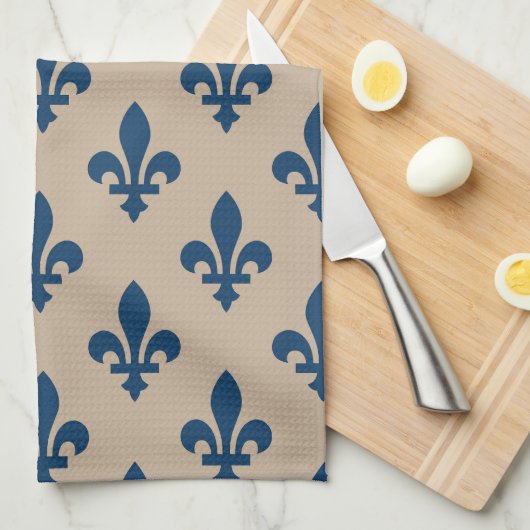 Lilie Pattern, Royal French Blue on Cream Geschirrtuch (Viertel Falte)