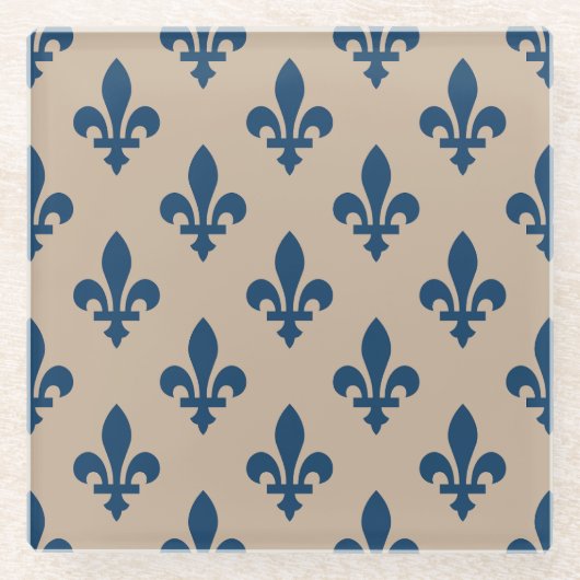 Lilie Pattern, Royal French Blue on Cream Glasuntersetzer (Vorderseite)