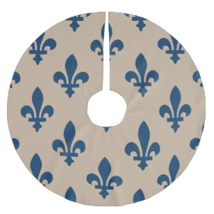 Lilie Pattern, Royal French Blue on Cream Polyester Weihnachtsbaumdecke