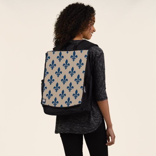 Lilie Pattern, Royal French Blue on Cream Rucksack (Ausgewaschen)