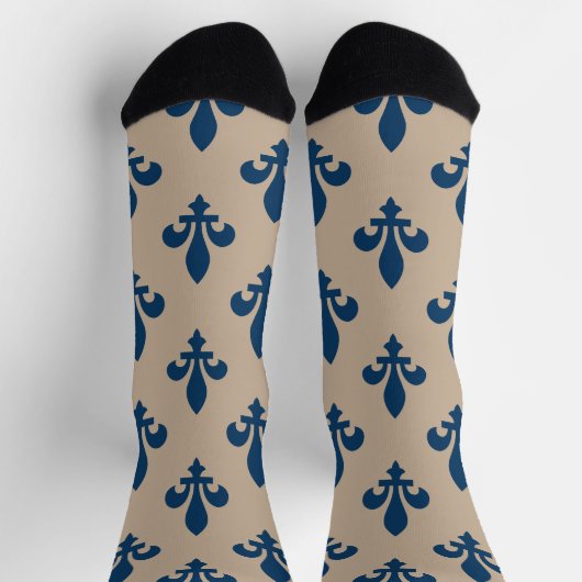 Lilie Pattern, Royal French Blue on Cream Socken (Oben)
