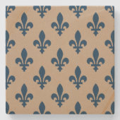 Lilie Pattern, Royal French Blue on Cream Steinuntersetzer (Vorderseite)