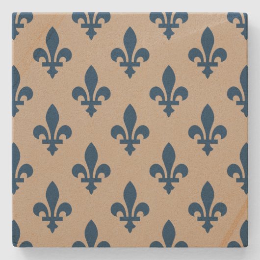 Lilie Pattern, Royal French Blue on Cream Steinuntersetzer (Vorderseite)