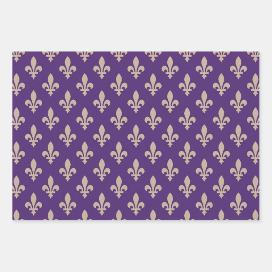 Lilie Pattern, Royal French Cream auf Lila Geschenkpapier Set (Vorderseite)