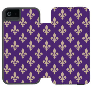 Lilie Pattern, Royal French Cream auf Lila Incipio Watson™ iPhone 5 Geldbörsen Hülle