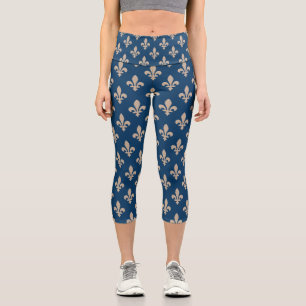 Lilie Pattern, Royal French, Cream on Blue Capri Leggings