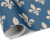 Lilie Pattern, Royal French, Cream on Blue Geschenkpapier (Rolleneckpunkt)