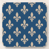 Lilie Pattern, Royal French, Cream on Blue Getränkeuntersetzer (Vorderseite)