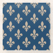 Lilie Pattern, Royal French, Cream on Blue Glasuntersetzer (Vorderseite)
