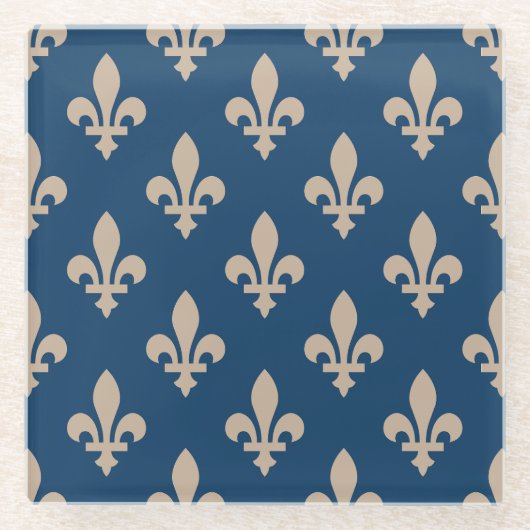 Lilie Pattern, Royal French, Cream on Blue Glasuntersetzer (Vorderseite)