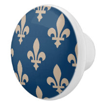 Lilie Pattern, Royal French, Cream on Blue