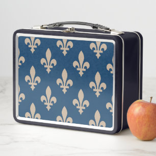 Lilie Pattern, Royal French, Cream on Blue Metall Brotdose