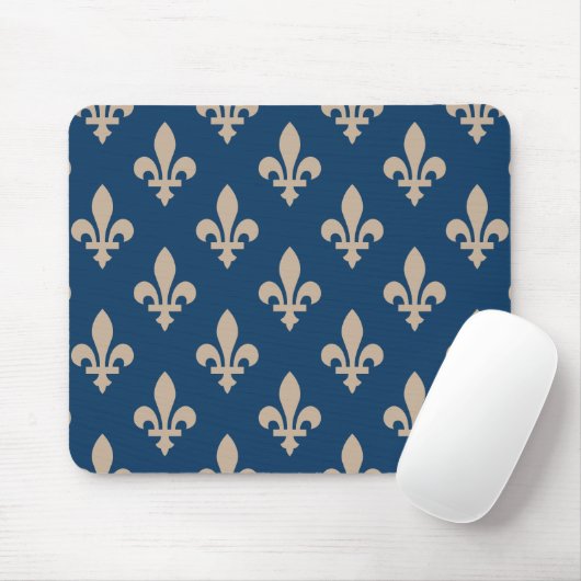 Lilie Pattern, Royal French, Cream on Blue Mousepad (Mit Mouse)