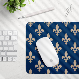 Lilie Pattern, Royal French, Cream on Blue Mousepad