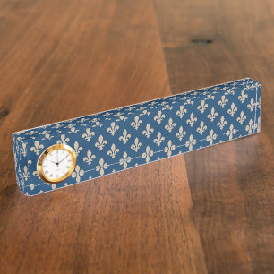 Lilie Pattern, Royal French, Cream on Blue Namensplakette