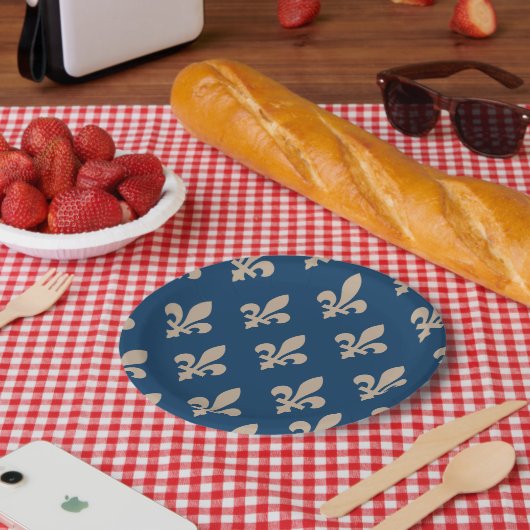 Lilie Pattern, Royal French, Cream on Blue Pappteller (Picknick)