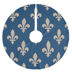 Lilie Pattern, Royal French, Cream on Blue Polyester Weihnachtsbaumdecke